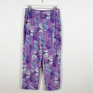 Hue Fleece Pajama Bottoms Women's Size Large Purple Cat Print